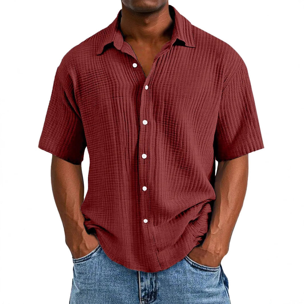 Men’s Short Sleeve Shirt – Relaxed Fit – Wrinkled Texture – Breathable Double Layer