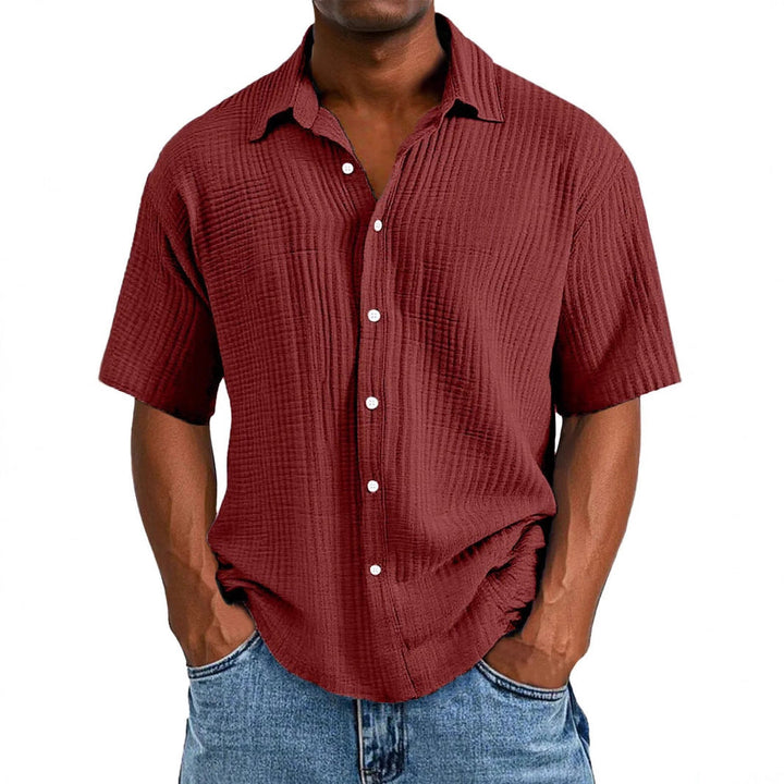 Men’s Short Sleeve Shirt – Relaxed Fit – Wrinkled Texture – Breathable Double Layer