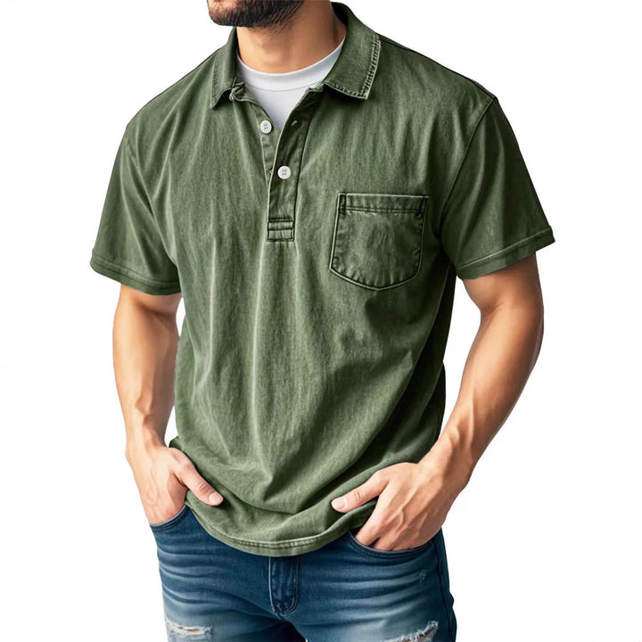 Men’s Polo Shirt - Relaxed Fit - Short Sleeve - Button-Down Lapel - Breathable Blend