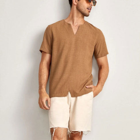 Men’s Oversized T-Shirt – Cotton Blend – V-Neck – Relaxed Fit – Short Sleeve Casual Wear