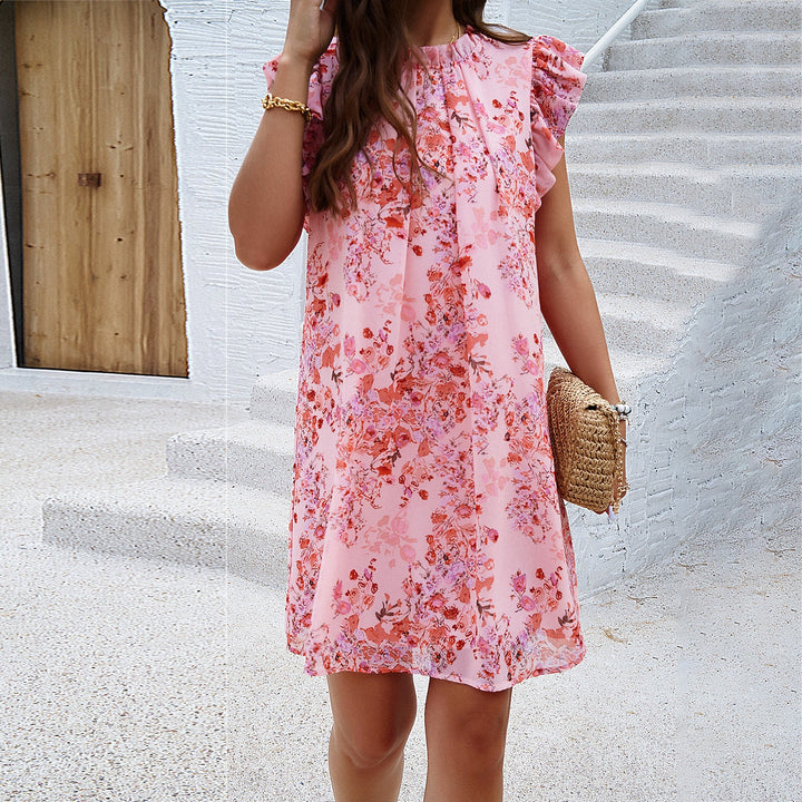 Women’s A-Line Dress – Lightweight Fabric – Ruffled Cap Sleeves – Flowy Fit