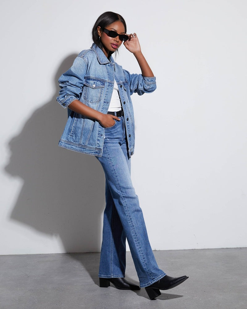 Women’s Wide-Leg Jeans - High Waist - Relaxed Fit - Raw Hem Casual Style