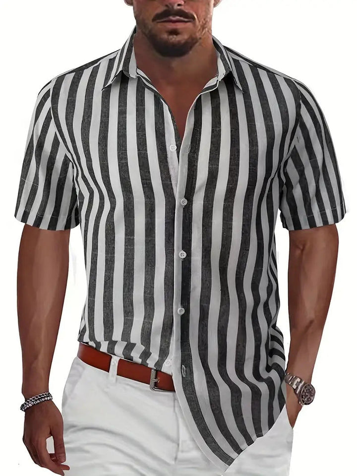 Men’s Button-Up Shirt - Cotton - Relaxed Fit - Short Sleeve Striped Casual Style