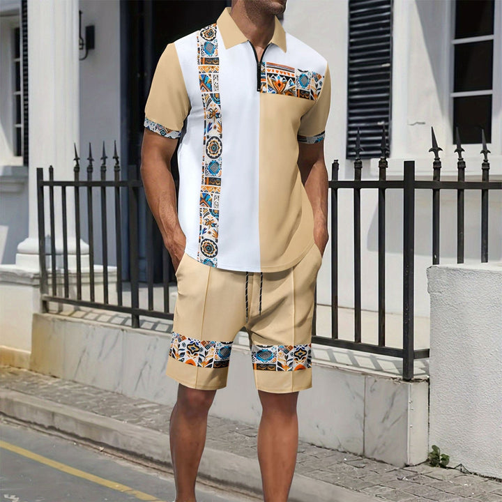 Men’s Shirt and Shorts Set - Cotton - Regular Fit - Decorative Zipper and Pattern Trim