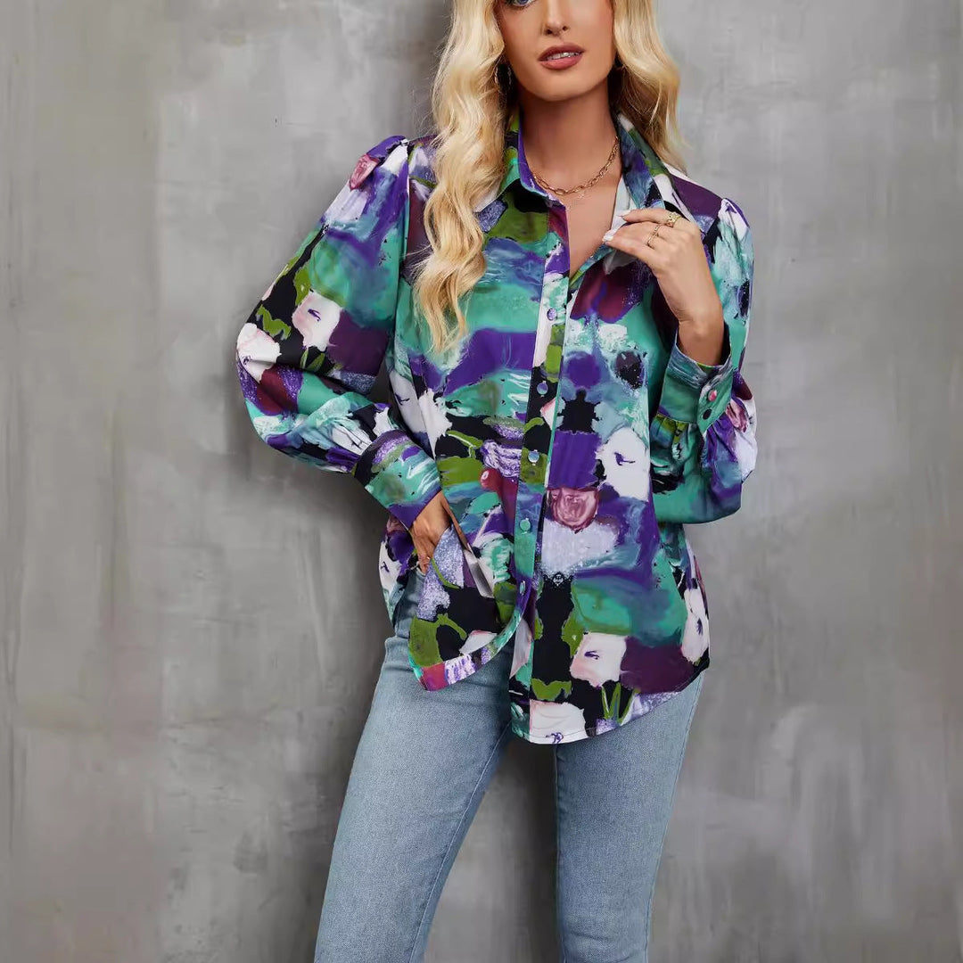 Women’s Button-Up Shirt - Relaxed Fit - Lightweight Cotton - Floral Print Casual Wear