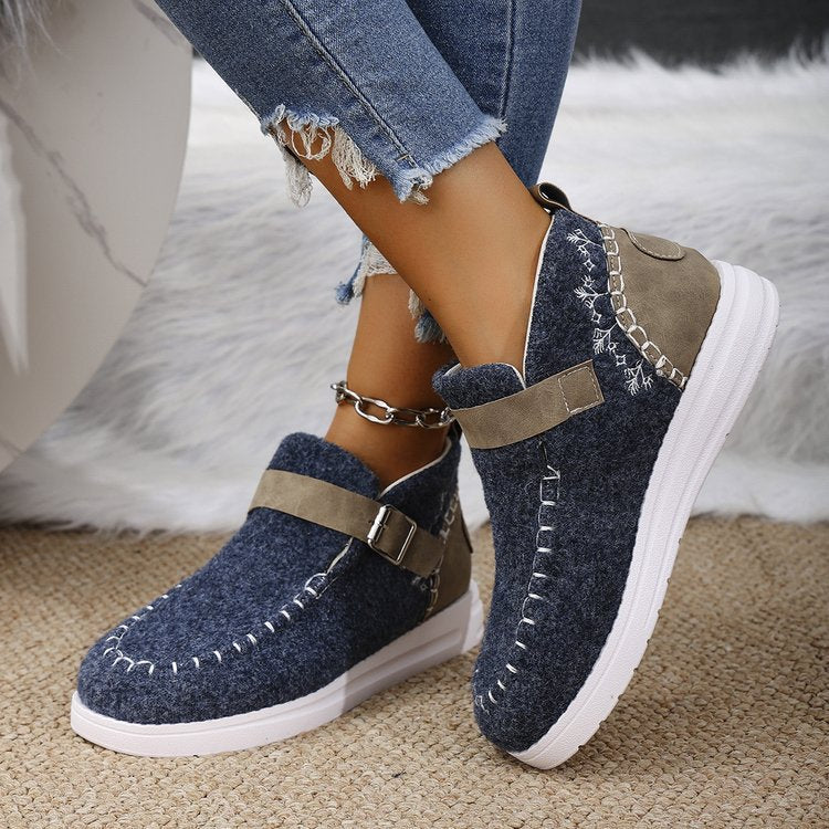 Women’s Ankle Boots – Suede Finish – Slip-On Fit – Buckle Strap – Lightweight Sole