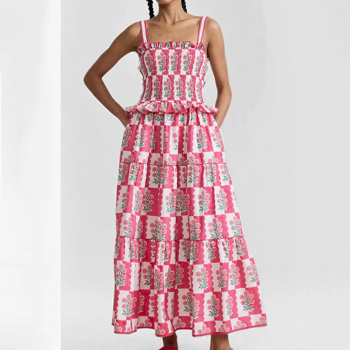 Women’s Maxi Dress - Smocked Bodice - Sleeveless Tiered Skirt - Flowy Fit