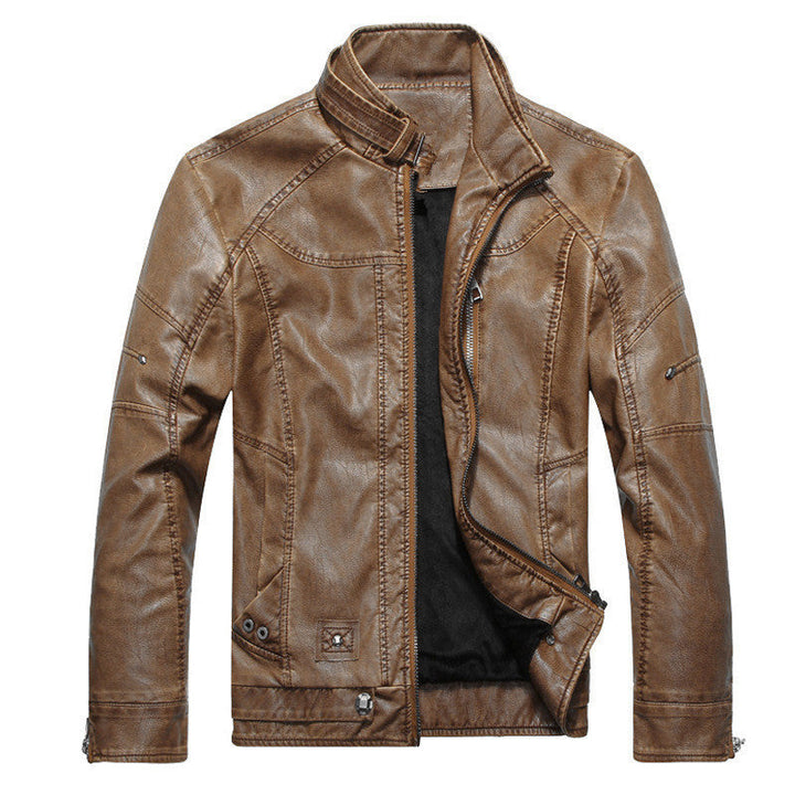 Men’s Biker Jacket – Slim Fit – PU Leather – Zipper Front – Stand Collar – Lined Casual Wear