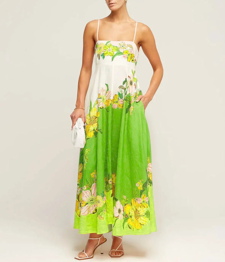 Women’s Maxi Dress - Smocked Bodice - Spaghetti Strap - Flowy Boho Silhouette