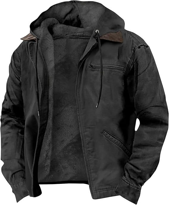 Men’s Hooded Jacket – Fleece Lined – Relaxed Fit – Zipper Front – Casual Outerwear