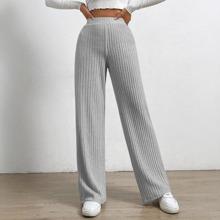 Women’s Wide-Leg Pants – Ribbed Knit – High Waist – Full Length – Relaxed Fit
