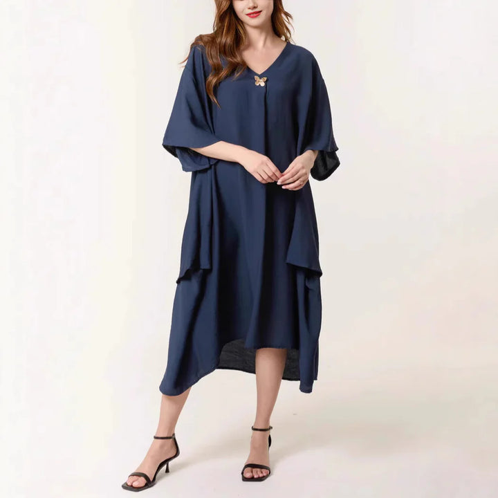 Women’s Tunic Dress – Relaxed Fit – Midi Length – V-Neck – Soft Breathable Blend