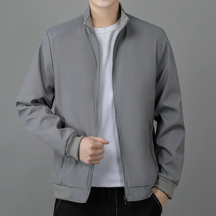 Men’s Business Jacket – Structured Fit – Standing Collar – Zipper Closure – Ribbed Trim