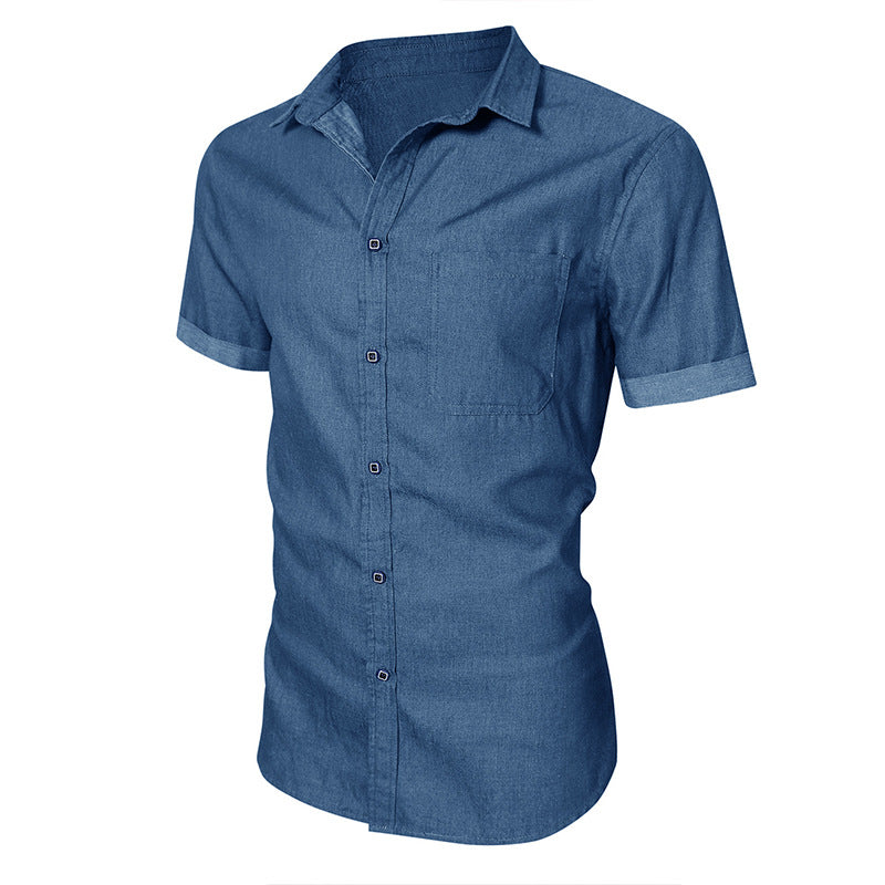 Men's Short Sleeve Shirt - Slim Fit - Cotton - Button Front - Chest Pocket
