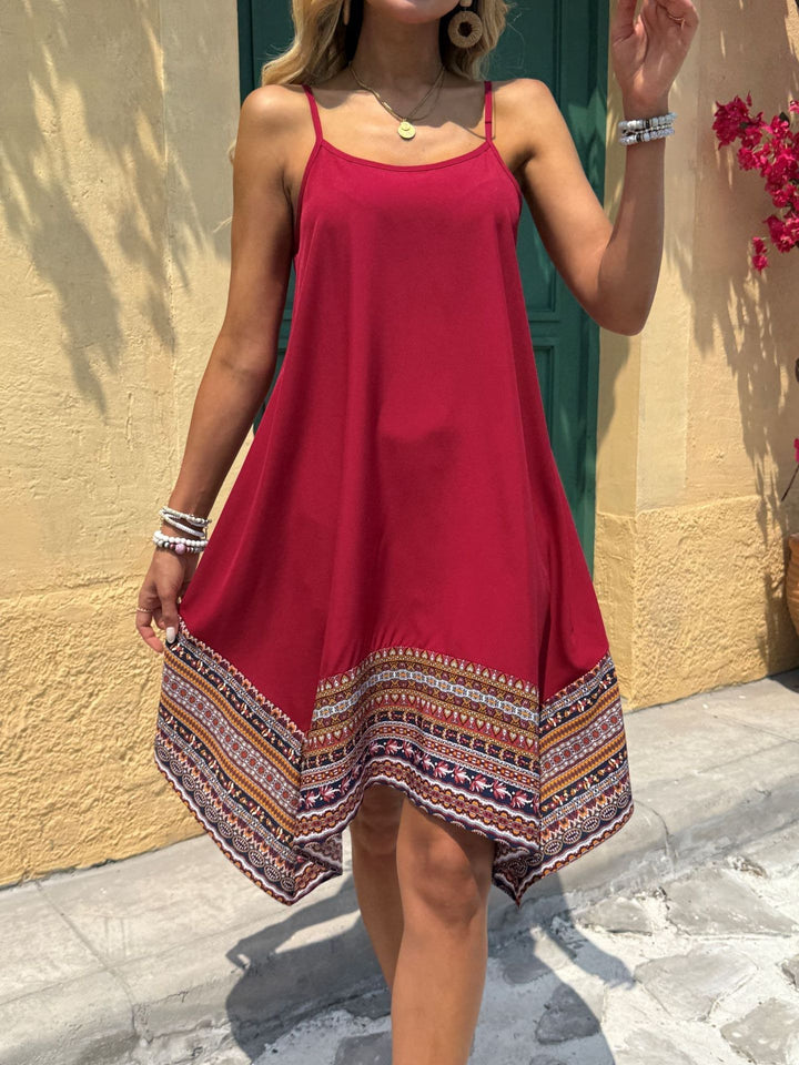 Women's Dress – Flowy A-Line Fit – Cotton – Spaghetti Straps – Boho Hem Detail