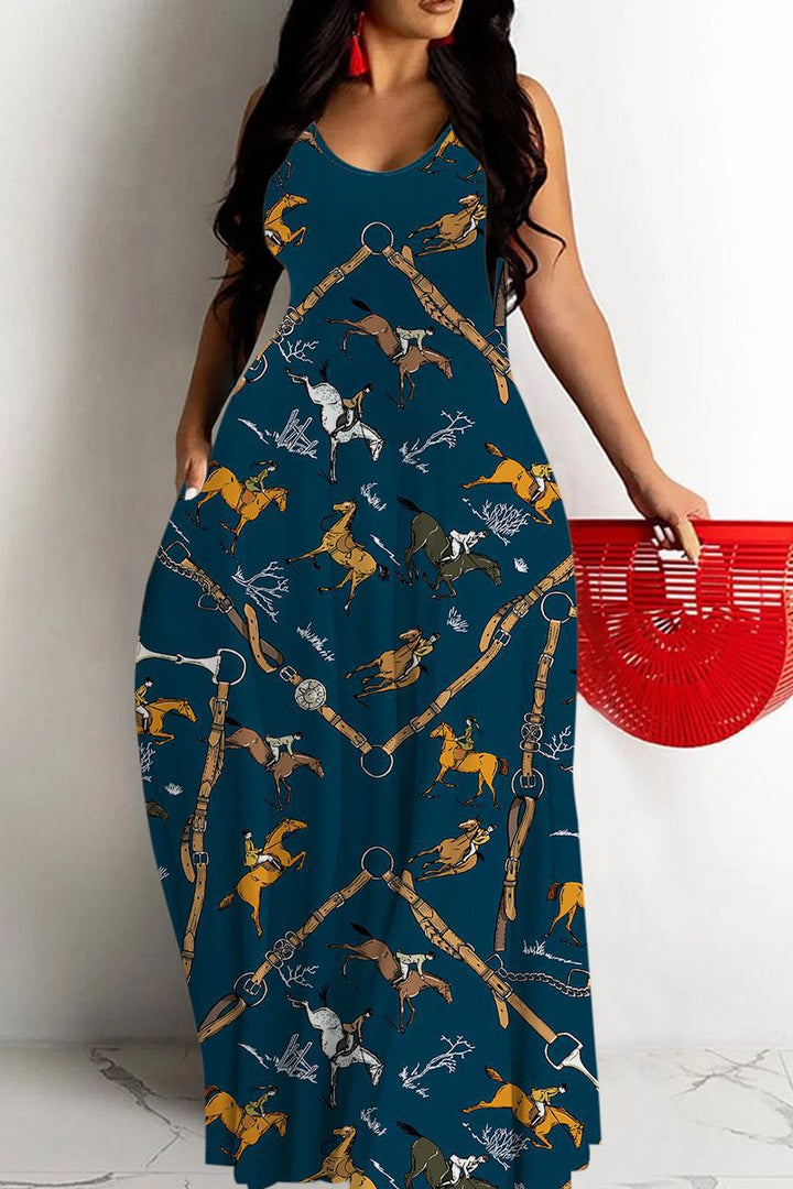 Women’s Maxi Dress – Flowy Fit – Deep V-Neck – Spaghetti Straps – Abstract Print