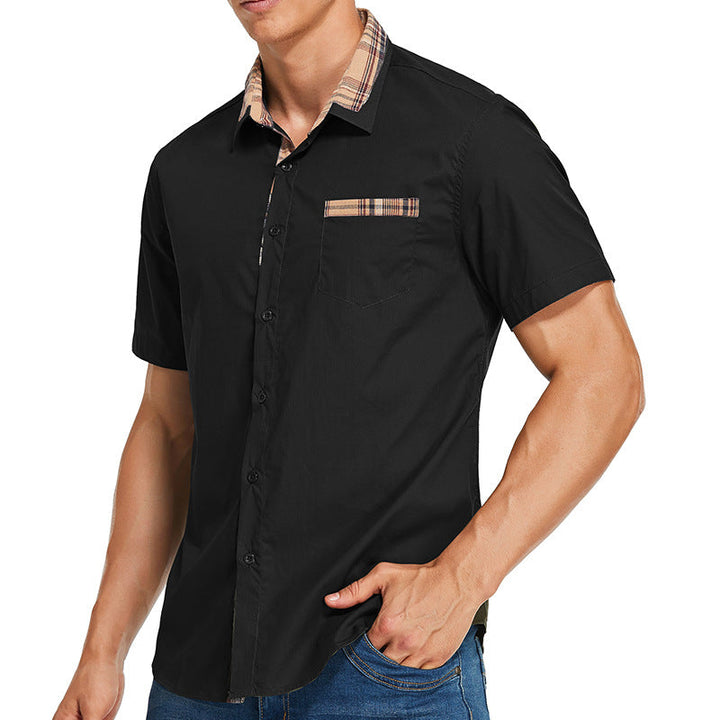 Men’s Short-Sleeve Shirt - Slim Fit - Cotton Blend - Modern Check Trim - Button Front