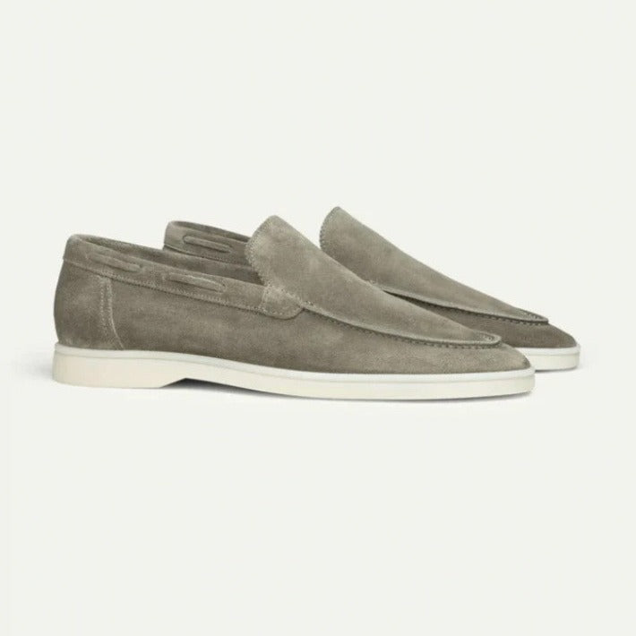 Men’s Loafers - Suede Slip-On - Moc Toe - Streamlined Fit - Flat Sole Casual Shoe