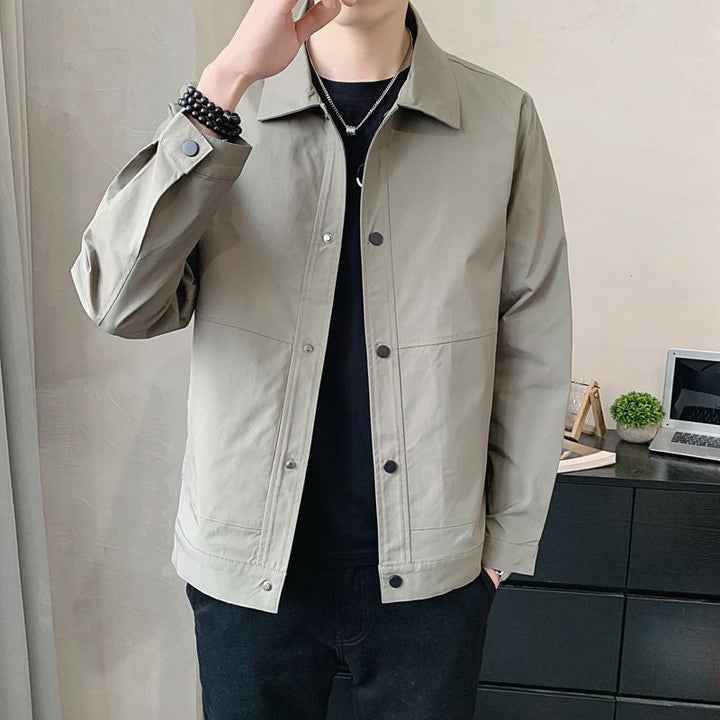 Men’s Casual Jacket - Cotton Blend - Relaxed Fit - Snap Button - Turn-Down Collar