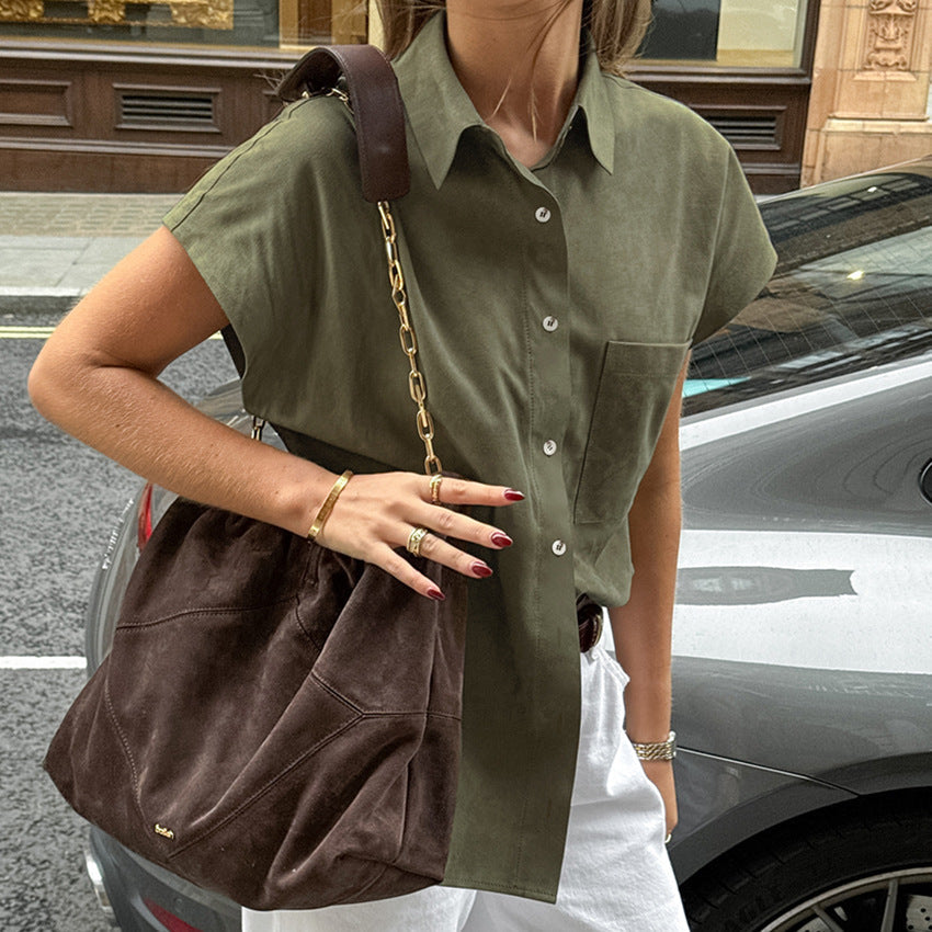 Women's Sleeveless Shirt – Relaxed Fit – Button-Up Front – Breathable Natural Fibers – Chest Pocket