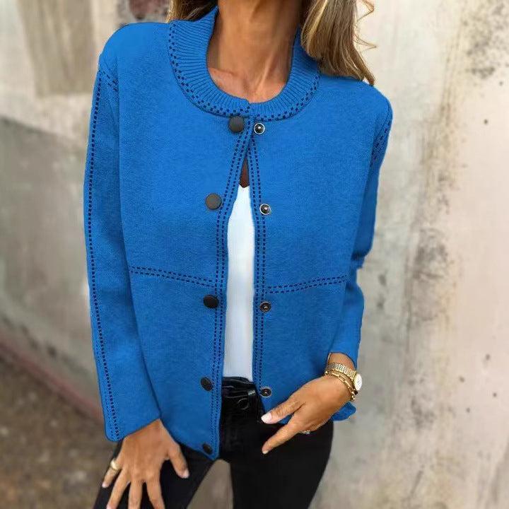 Women's Sweater Jacket - Soft Knit - Relaxed Fit - Button Front - Round Neck - Long Sleeve