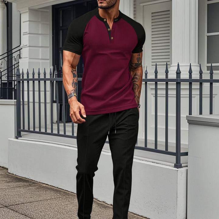 Men’s Two-Piece Set – Short Sleeve Shirt – Slim Fit – Cotton – Button Placket – Casual Wear