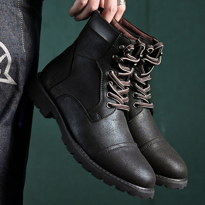Men’s Ankle Boots - Leather Look - Lace-Up - Cushioned Support - Treaded Durable Sole