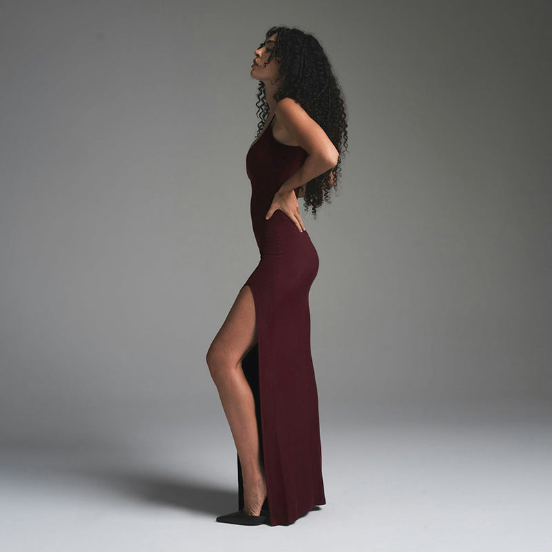 Women’s Maxi Dress - Sleeveless Scoop Neck - High Slit - Form-Fitting Stretch Fabric