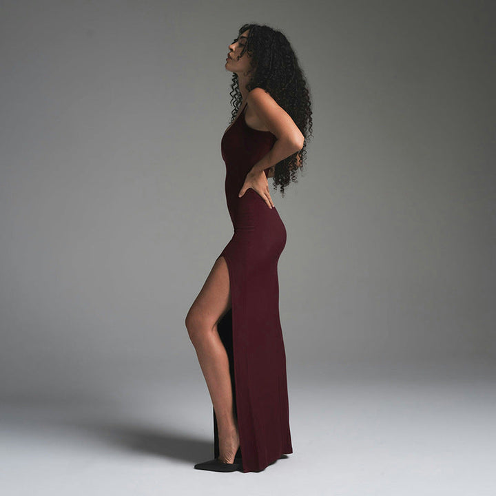 Women’s Maxi Dress - Sleeveless Scoop Neck - High Slit - Form-Fitting Stretch Fabric