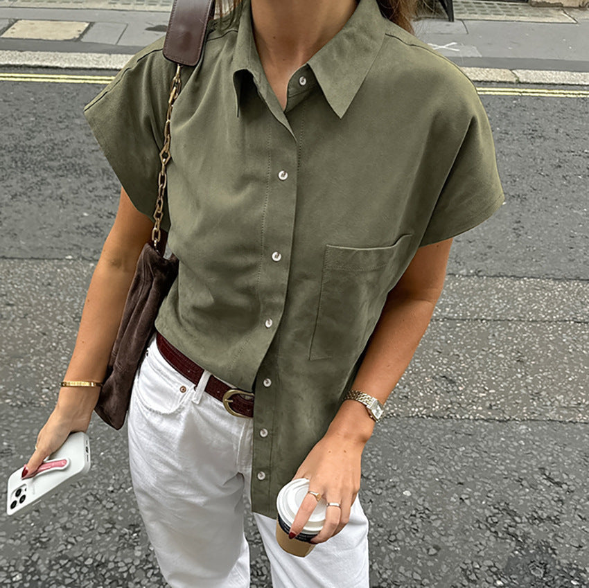 Women's Sleeveless Shirt – Relaxed Fit – Button-Up Front – Breathable Natural Fibers – Chest Pocket