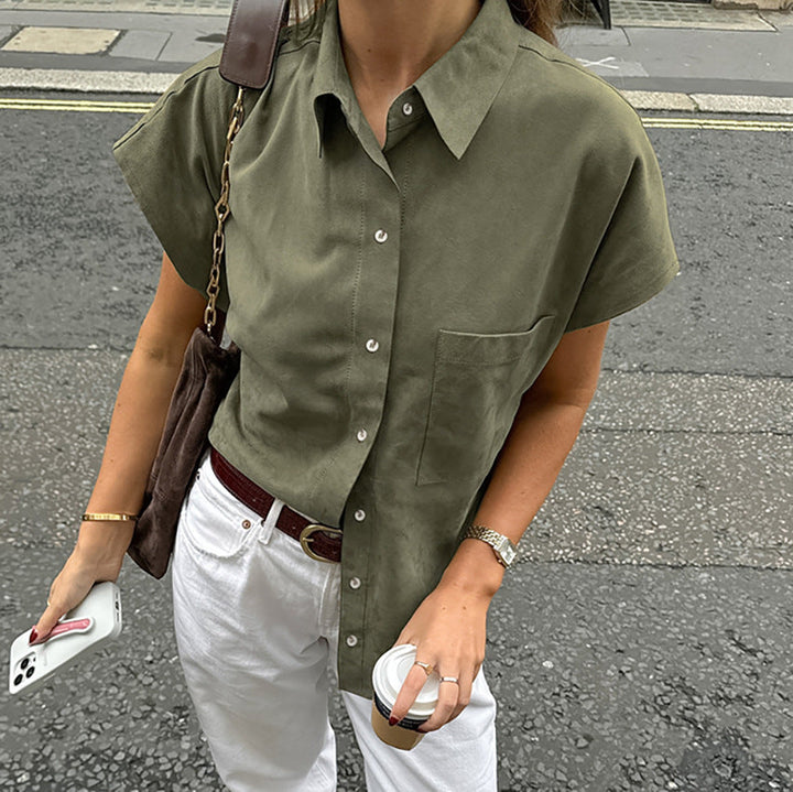Women's Sleeveless Shirt – Relaxed Fit – Button-Up Front – Breathable Natural Fibers – Chest Pocket