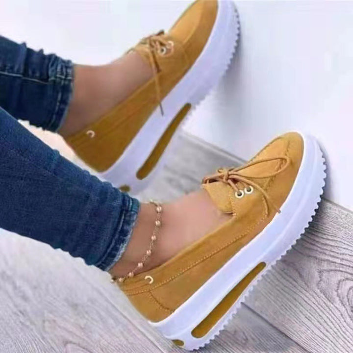Women’s Wedge Heel Shoes – Suede Upper – Lace-Up – Platform Sole – Round Toe Casual