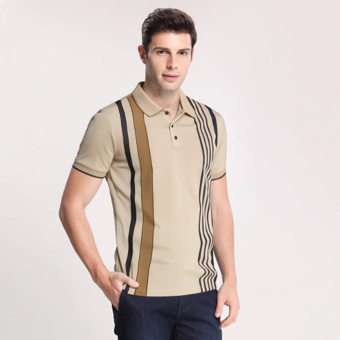 Men’s Polo Shirt - Regular Fit - Vertical Stripe Design - Button Placket Smart Casual