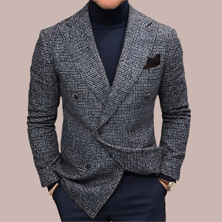 Men’s Blazer – Tailored Fit – Double-Breasted – Textured Fabric – Peaked Lapel Formal Wear