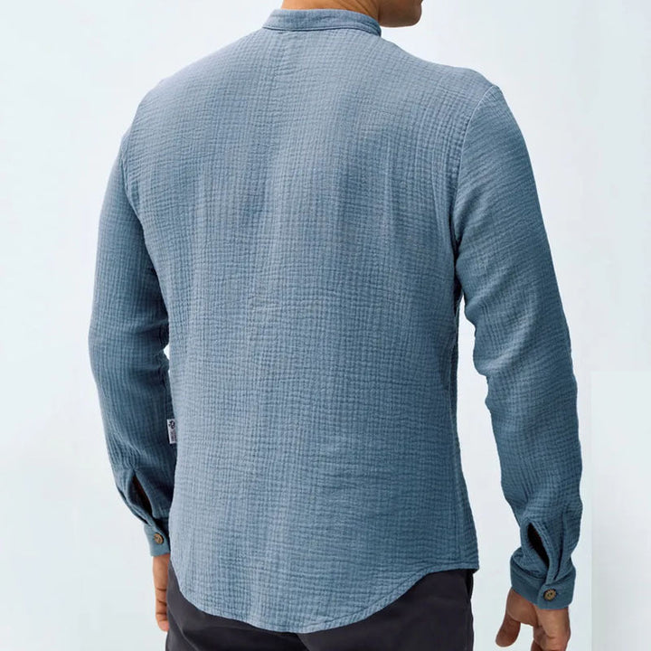 Men’s Button-Up Shirt – Regular Fit – Textured Fabric – Mandarin Collar – Long Sleeve
