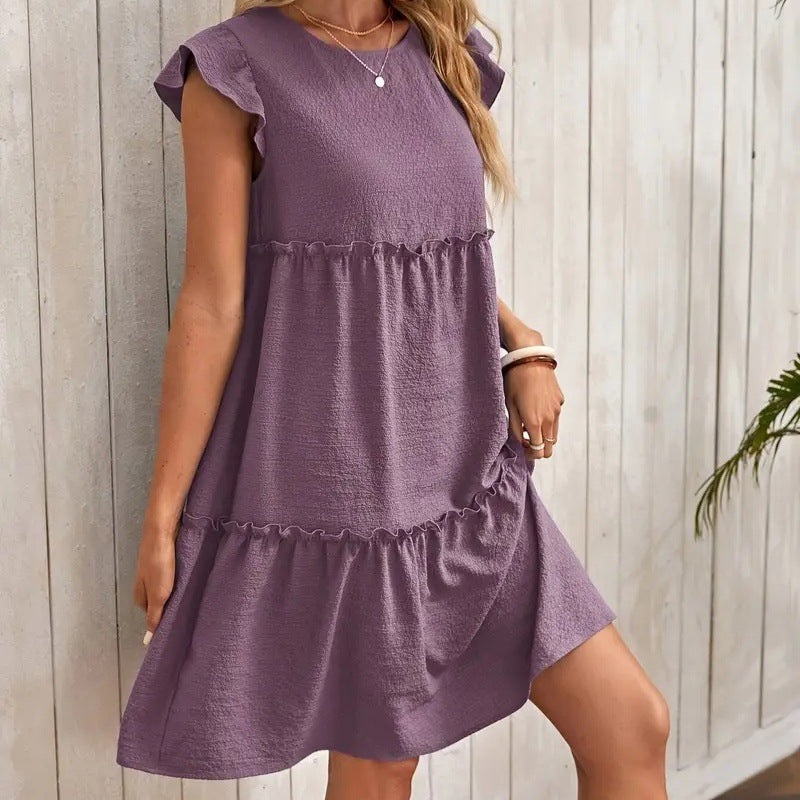 Women’s Sleeveless Dress - Flutter Sleeve - Tiered Ruffle - Relaxed Fit Casual Wear
