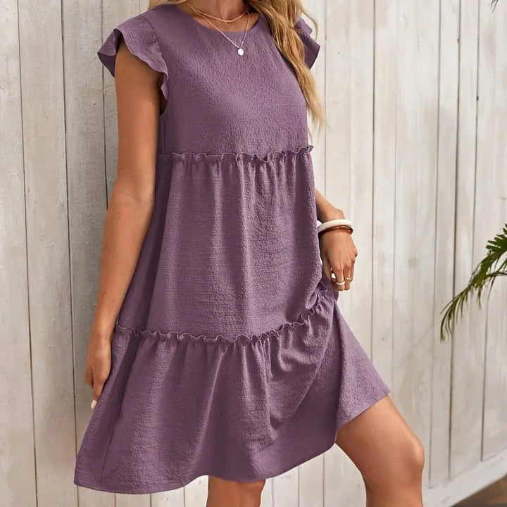 Women’s Sleeveless Dress - Flutter Sleeve - Tiered Ruffle - Relaxed Fit Casual Wear