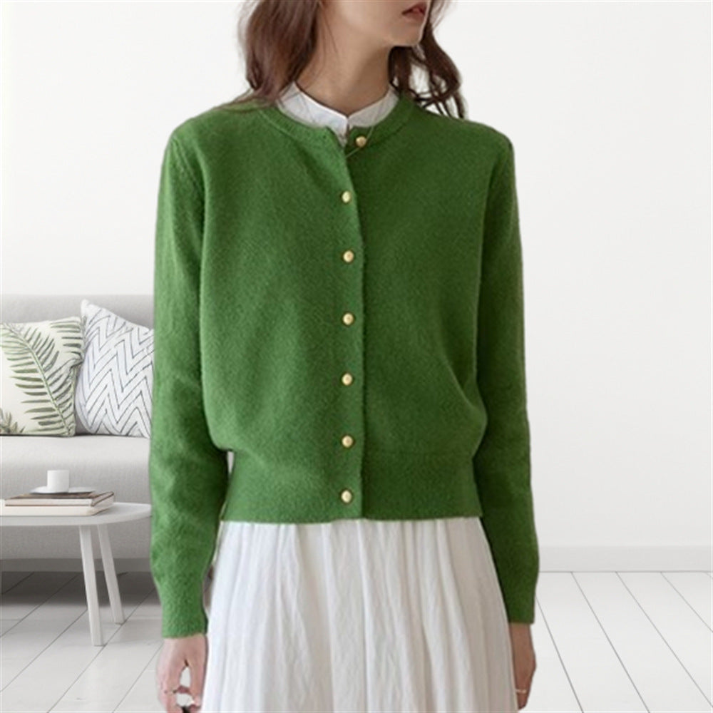 Women’s Cardigan Sweater – Soft Knit – Regular Fit – Crew Neck – Button Down – Eyelet Detail