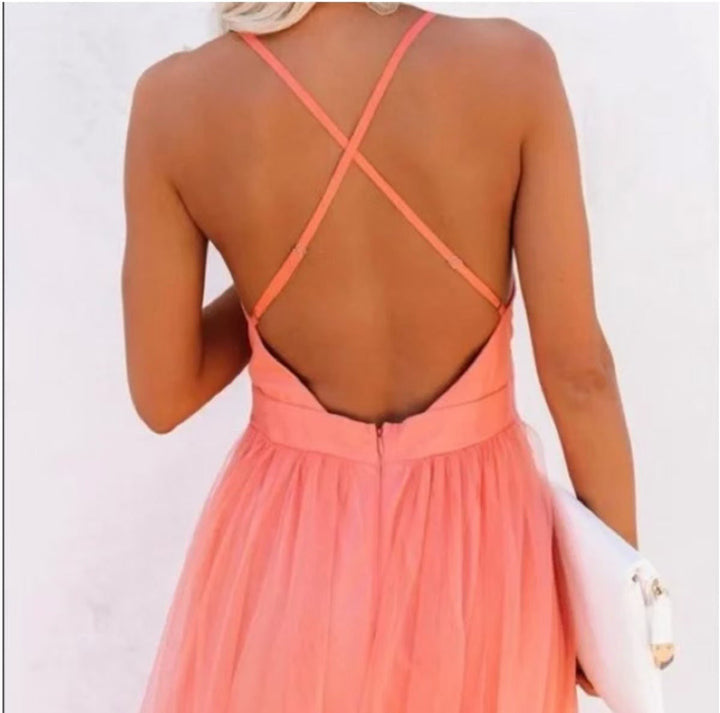 Women’s Evening Gown – Sleeveless A-Line Fit – Plunging V-Neck – Flowy Lightweight Fabric