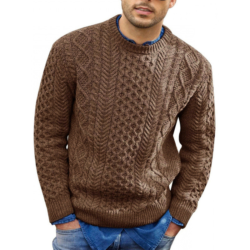 Men's Pullover Sweater - Slim Fit Cable Knit - Soft Wool Blend - Ribbed Trim Casual Wear