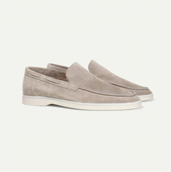 Men’s Loafers - Suede Slip-On - Moc Toe - Streamlined Fit - Flat Sole Casual Shoe