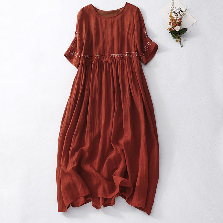Women’s Maxi Dress – Soft Touch Fabric – Crocheted Lace Waist – Short Sleeve
