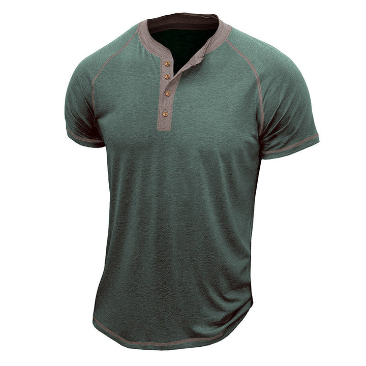 Men’s Henley Shirt – Cotton Blend – Regular Fit – Short Sleeve – Contrast Trim