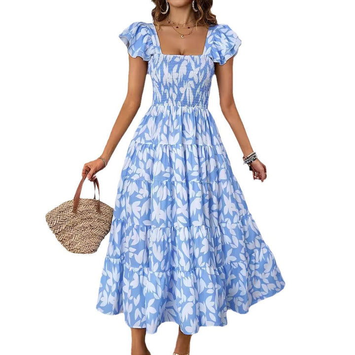 Women’s Maxi Dress – Smocked Bodice – Ruffled Straps – Tiered A-Line – Breathable Blend