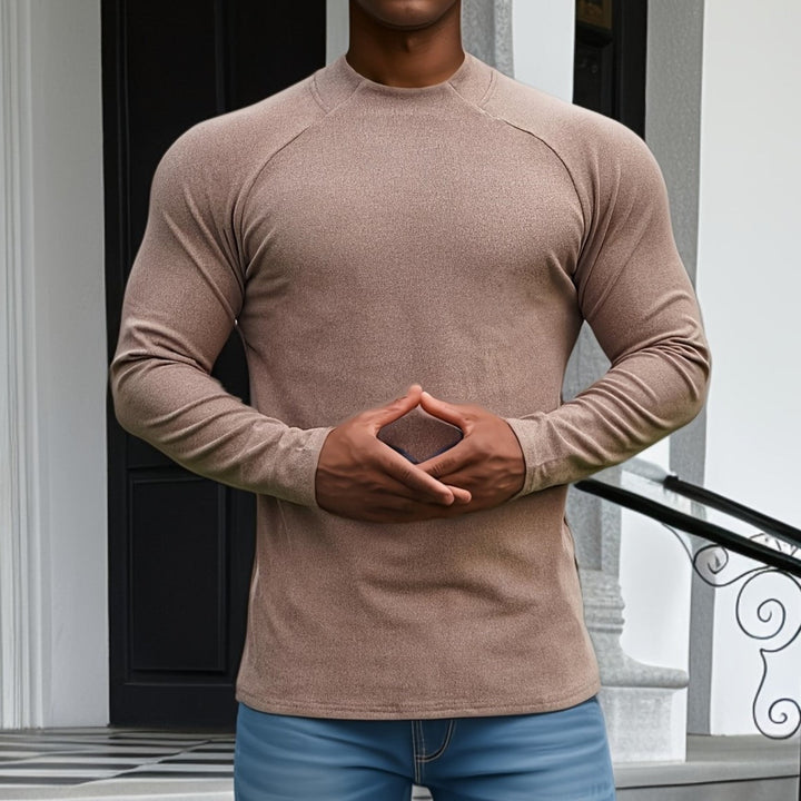 Men’s Long Sleeve T-Shirt - Slim Fit - Crew Neck - Raglan Sleeve - Soft Stretch Casual Wear