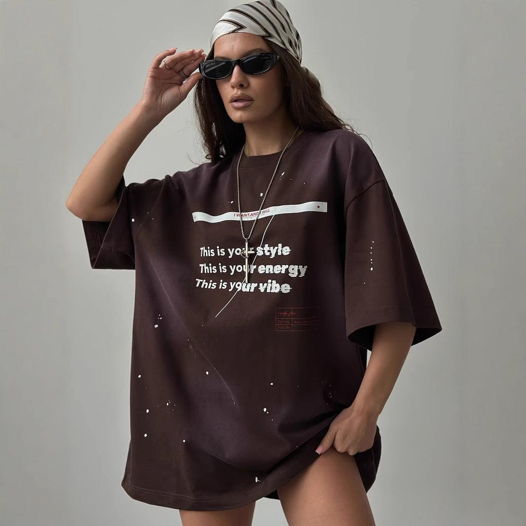 Women’s Oversized T-Shirt – Cotton Blend – Relaxed Fit – Graphic Print Casual Wear