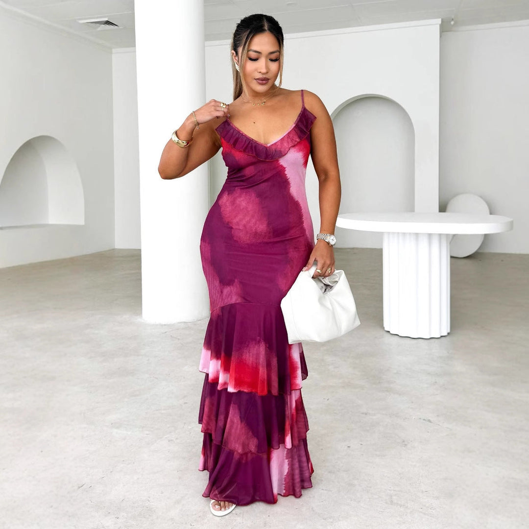 Women’s Maxi Dress – Scoop Neck – Spaghetti Straps – Tiered Ruffle Skirt – Lightweight Fit