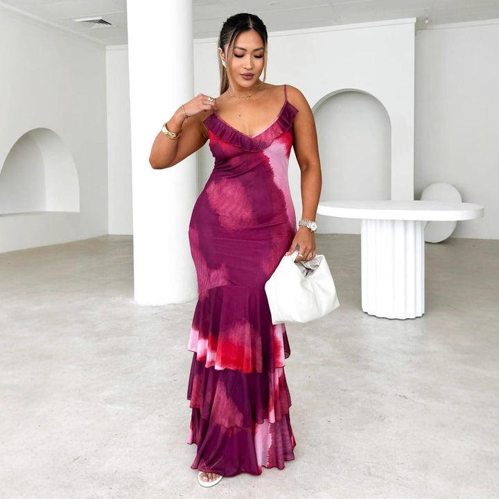 Women’s Maxi Dress – Scoop Neck – Spaghetti Straps – Tiered Ruffle Skirt – Lightweight Fit