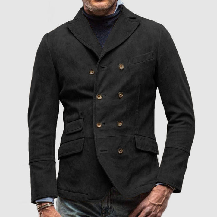 Men’s Casual Jacket – Suede Feel – Tailored Fit – Double-Breasted – Lapel Collar