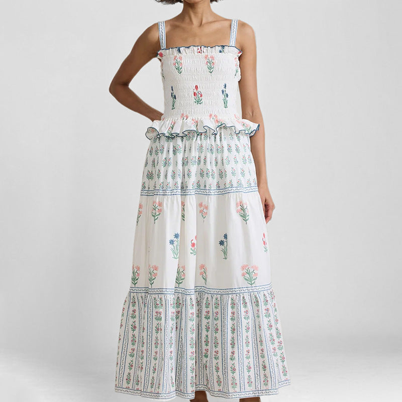 Women’s Maxi Dress - Smocked Bodice - Sleeveless Tiered Skirt - Flowy Fit